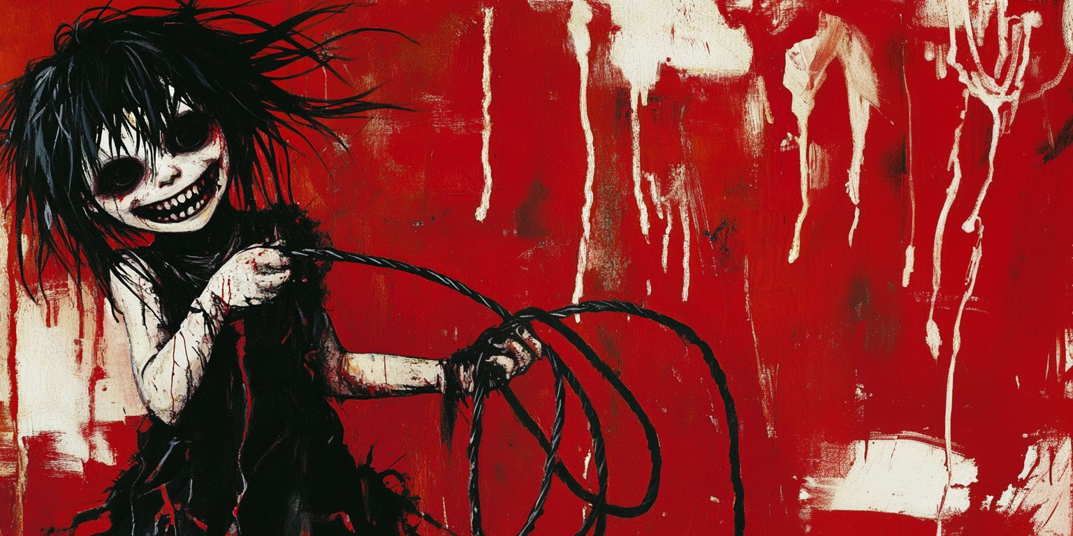 A spectral girl in a distressed crimson illustration from the world of Rad Red
